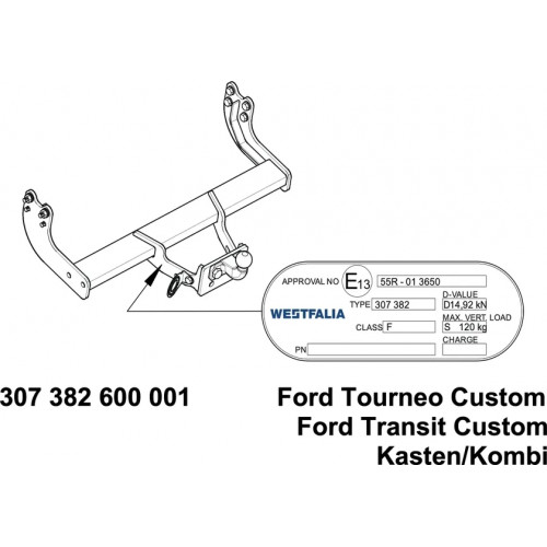 Фаркоп Westfalia для Ford Transit Custom 2012-2020. Фланцевое крепление. Артикул 307382600001