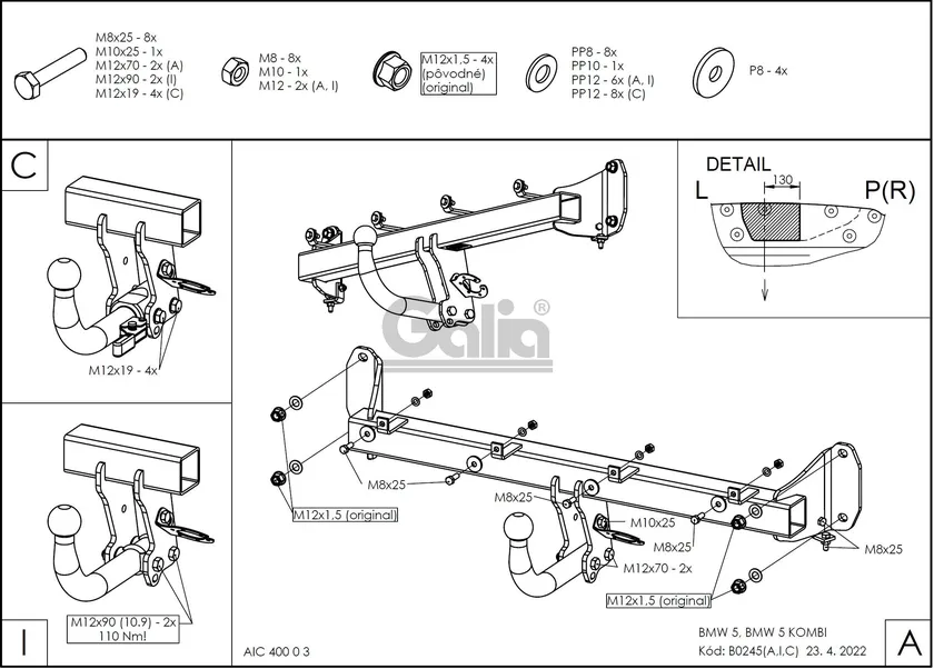 Фаркоп Galia оцинкованный для BMW 5 G30, G31 2016-2025. Быстросъемный крюк. Артикул B024C Фаркоп Galia оцинкованный для BMW 5 G30, G31 2016-2025. Быстросъемный крюк. Артикул B024C