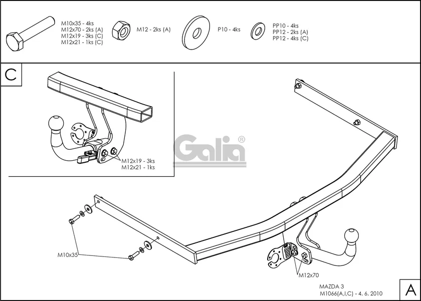 Фаркоп Galia оцинкованный для Mazda 3 II седан 2009-2013. Артикул M106A Фаркоп Galia оцинкованный для Mazda 3 II седан 2009-2013. Артикул M106A