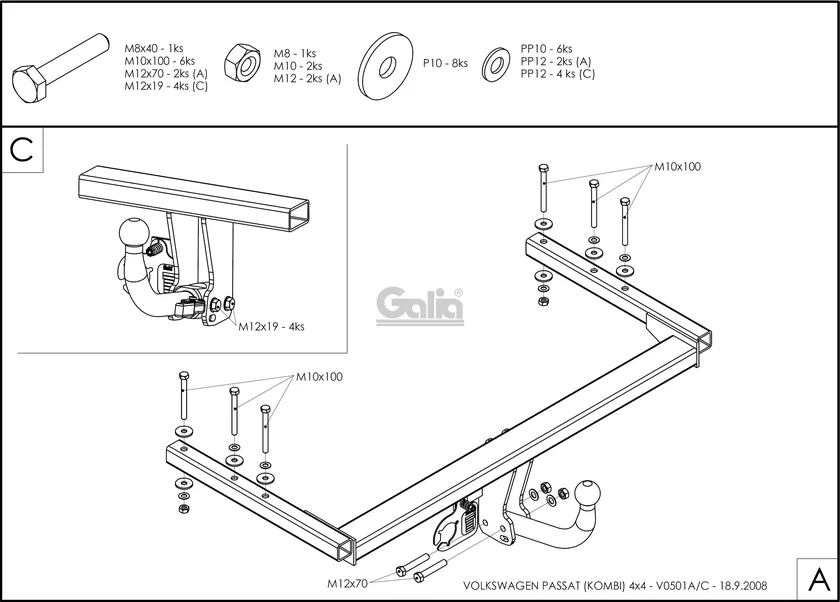 Фаркоп Galia оцинкованный для Volkswagen Passat B5 седан, универсал 4WD 1996-2005. Артикул V050A Фаркоп Galia оцинкованный для Volkswagen Passat B5 седан, универсал 4WD 1996-2005. Артикул V050A