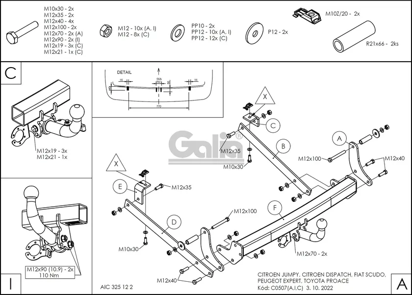 Фаркоп Galia оцинкованный для Citroen Jumpy II 2006-2016. Быстросъемный крюк. Артикул C050C Фаркоп Galia оцинкованный для Citroen Jumpy II 2006-2016. Быстросъемный крюк. Артикул C050C
