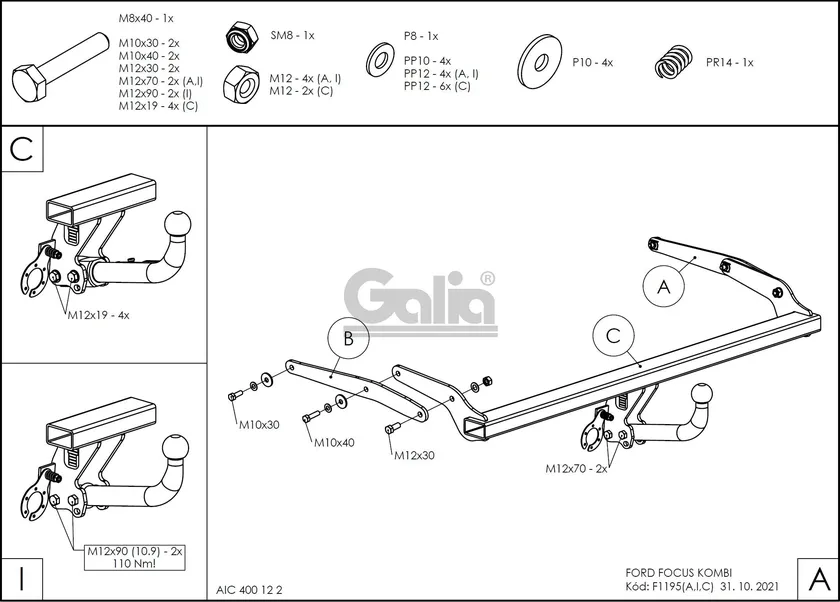 Фаркоп Galia оцинкованный для Ford Focus III универсал 2011-2019. Артикул F119A Фаркоп Galia оцинкованный для Ford Focus III универсал 2011-2019. Артикул F119A