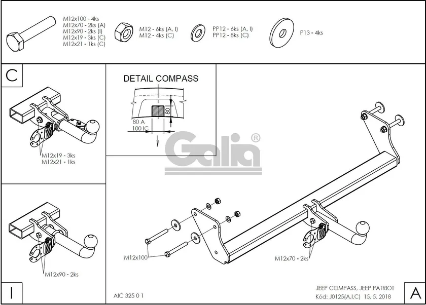 Фаркоп Galia оцинкованный для Jeep Compass MK 2006-2011. Артикул J012C Фаркоп Galia оцинкованный для Jeep Compass MK 2006-2011. Артикул J012C