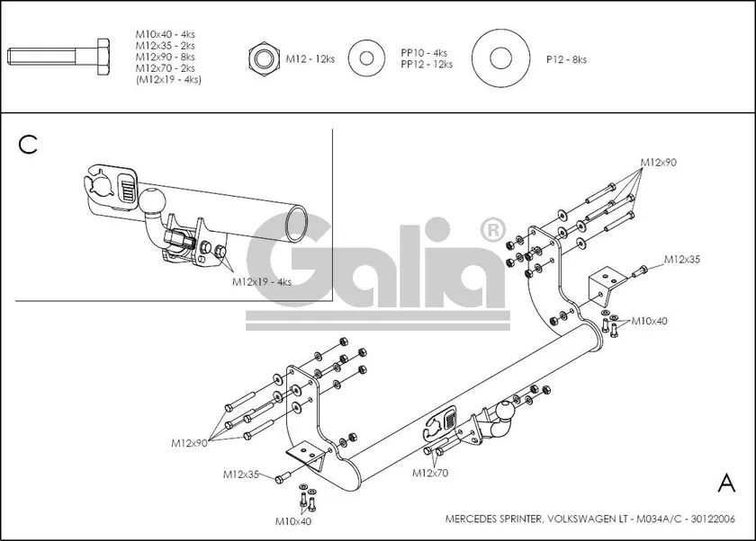 Фаркоп Galia оцинкованный для Mercedes-Benz Sprinter W903 (без подножки, кол. база 3,55/4,025м) 1995-2006. Быстросъемный крюк. Артикул M034C Фаркоп Galia оцинкованный для Mercedes-Benz Sprinter W903 (без подножки, кол. база 3,55/4,025м) 1995-2006. Быстросъемный крюк. Артикул M034C