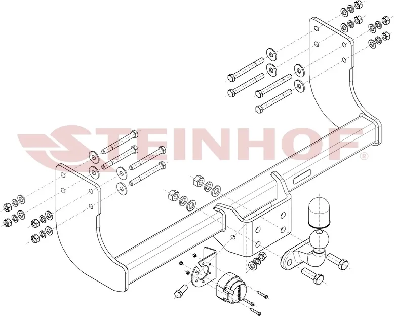 Фаркоп Steinhof для Volkswagen Crafter II бортовой, одинарные колёса, L3-3640 мм и L4-4490 мм, передний привод 2016-2025. Артикул V-038