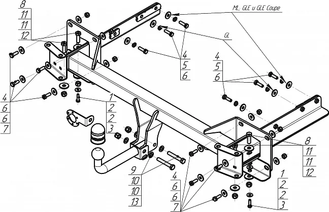 Фаркоп Мотодор для Mercedes-Benz GL-Класс X164 2006-2012. Артикул 91205-A Фаркоп Мотодор для Mercedes-Benz GL-Класс X164 2006-2012. Артикул 91205-A