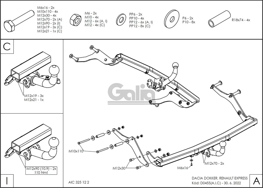 Фаркоп Galia оцинкованный для Renault Dokker 2017-2025. Артикул D045A Фаркоп Galia оцинкованный для Renault Dokker 2017-2025. Артикул D045A