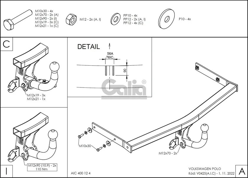 Фаркоп Galia оцинкованный для Volkswagen Polo IV 2001-2009. Артикул V042A Фаркоп Galia оцинкованный для Volkswagen Polo IV 2001-2009. Артикул V042A