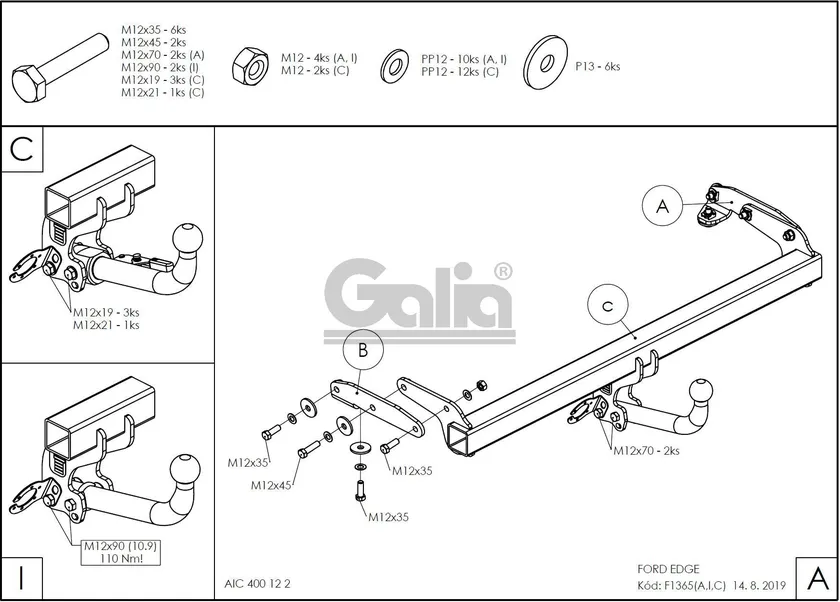 Фаркоп Galia оцинкованный для Ford Edge II 2015-2025. Быстросъемный крюк. Артикул F136C Фаркоп Galia оцинкованный для Ford Edge II 2015-2025. Быстросъемный крюк. Артикул F136C