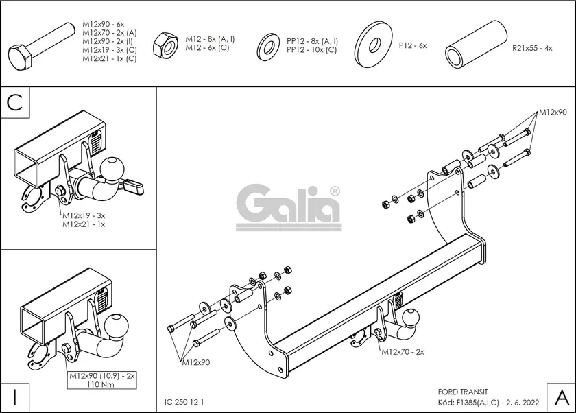 Фаркоп Galia оцинкованный для Ford Transit шасси 2013-2025. Артикул F138A Фаркоп Galia оцинкованный для Ford Transit шасси 2013-2025. Артикул F138A