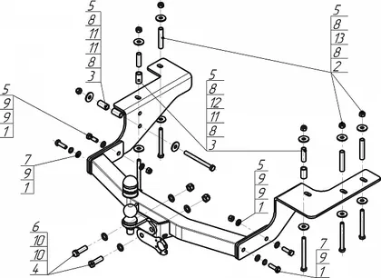 Фаркоп Мотодор для Great Wall Hover H3 до рестайлинга 2010-2015. Артикул 93102-FE Фаркоп Мотодор для Great Wall Hover H3 до рестайлинга 2010-2015. Артикул 93102-FE