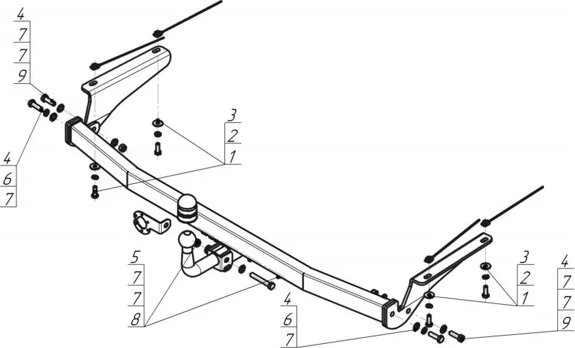 Фаркоп Мотодор для Toyota Vellfire 2011-2025. Артикул 92521-A