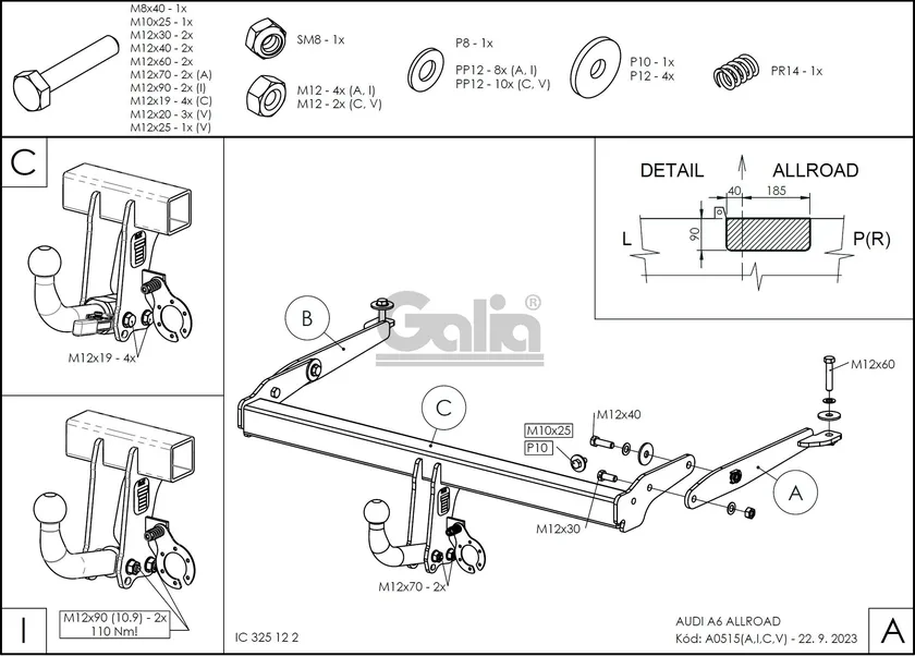 Фаркоп Galia оцинкованный для Audi A6 Allroad Quattro 2019-2025. Артикул A051A Фаркоп Galia оцинкованный для Audi A6 Allroad Quattro 2019-2025. Артикул A051A