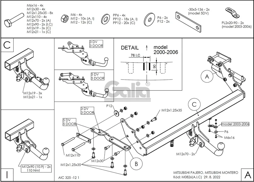 Фаркоп Galia оцинкованный для Mitsubishi Pajero III V7 3/5-дв. 2000-2006. Артикул M082A Фаркоп Galia оцинкованный для Mitsubishi Pajero III V7 3/5-дв. 2000-2006. Артикул M082A