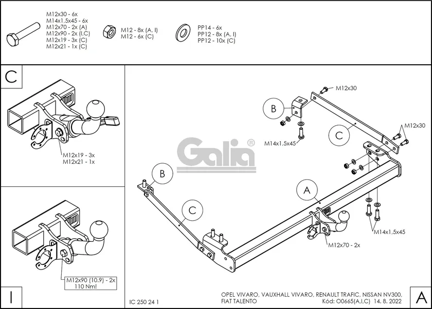Фаркоп Galia оцинкованный для Fiat Talento 2016-2025. Артикул O066A Фаркоп Galia оцинкованный для Fiat Talento 2016-2025. Артикул O066A