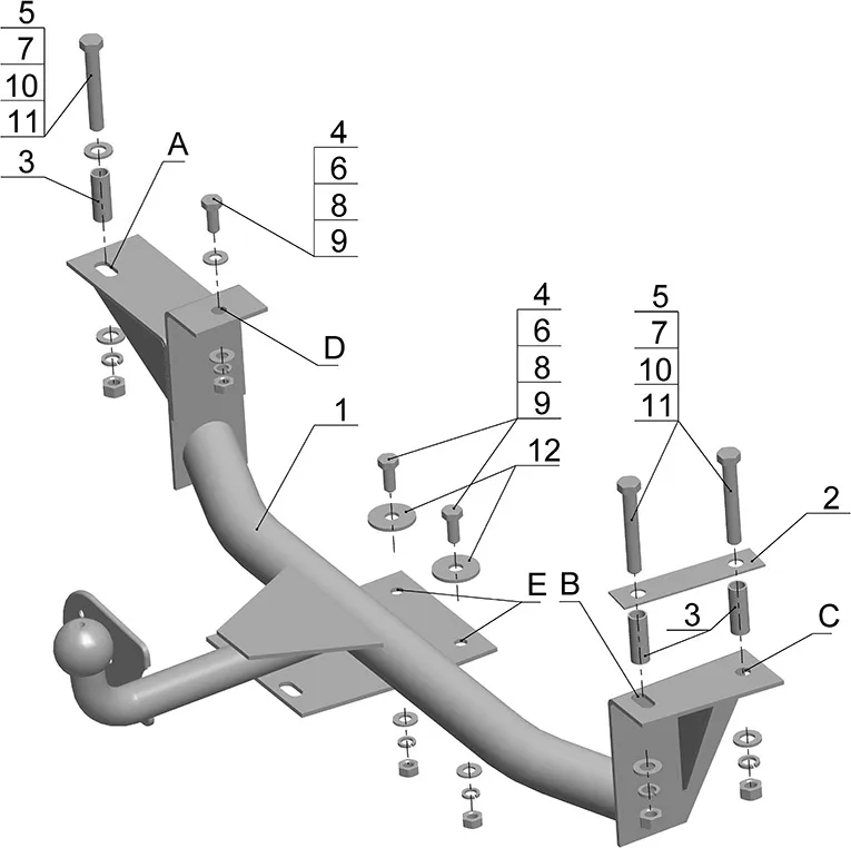 Фаркоп AvtoS (цельный) для ВАЗ 2111 1997-2009. Артикул VAZ-10