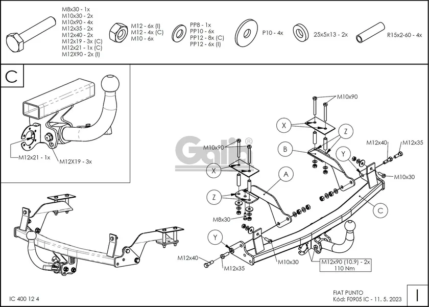 Фаркоп Galia оцинкованный для Fiat Punto II 1999-2005. Артикул F090A Фаркоп Galia оцинкованный для Fiat Punto II 1999-2005. Артикул F090A