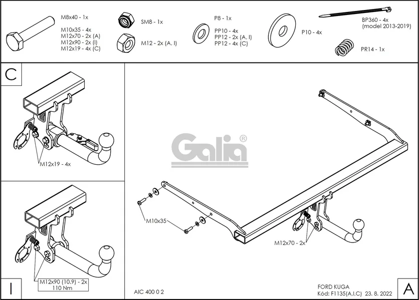 Фаркоп Galia оцинкованный для Ford Kuga I 2008-2012. Быстросъемный крюк. Артикул F113C Фаркоп Galia оцинкованный для Ford Kuga I 2008-2012. Быстросъемный крюк. Артикул F113C