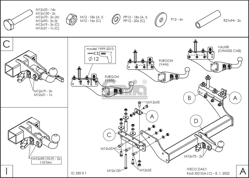 Фаркоп Galia оцинкованный для Iveco Daily V фургон, шасси 2011-2014. Артикул I021A Фаркоп Galia оцинкованный для Iveco Daily V фургон, шасси 2011-2014. Артикул I021A