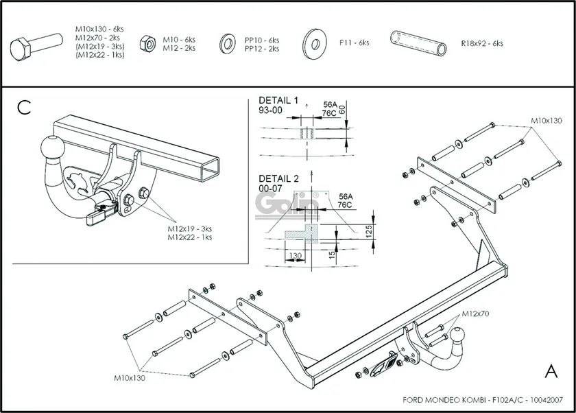 Фаркоп Galia оцинкованный для Ford Mondeo I универсал 1993-1996. Артикул F102A Фаркоп Galia оцинкованный для Ford Mondeo I универсал 1993-1996. Артикул F102A