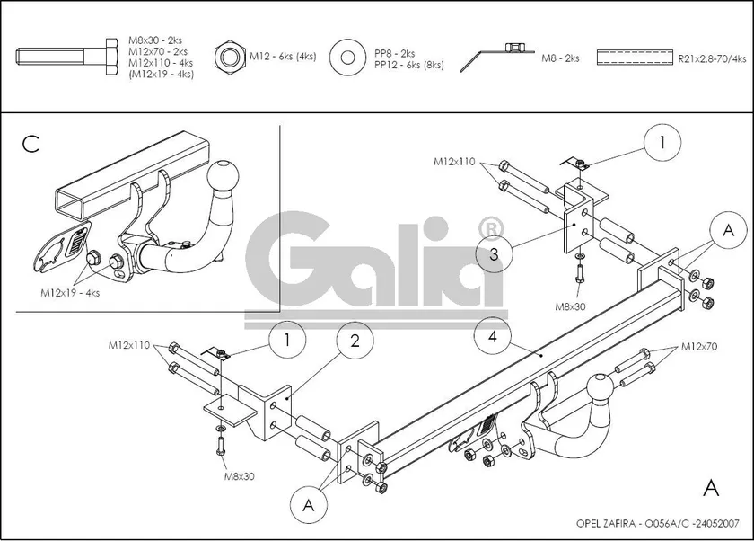 Фаркоп Galia оцинкованный для Opel Zafira A 1999-2005. Артикул O056A Фаркоп Galia оцинкованный для Opel Zafira A 1999-2005. Артикул O056A