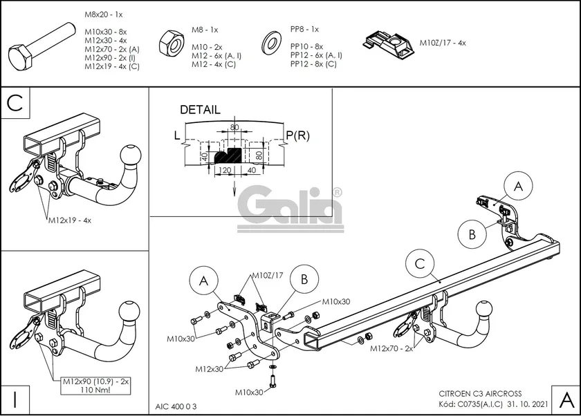 Фаркоп Galia оцинкованный для Citroen C3 Aircross 2018-2025. Артикул C073A Фаркоп Galia оцинкованный для Citroen C3 Aircross 2018-2025. Артикул C073A