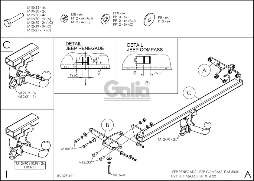 Фаркоп Galia оцинкованный для Fiat 500X 2014-2025. Артикул J011A Фаркоп Galia оцинкованный для Fiat 500X 2014-2025. Артикул J011A