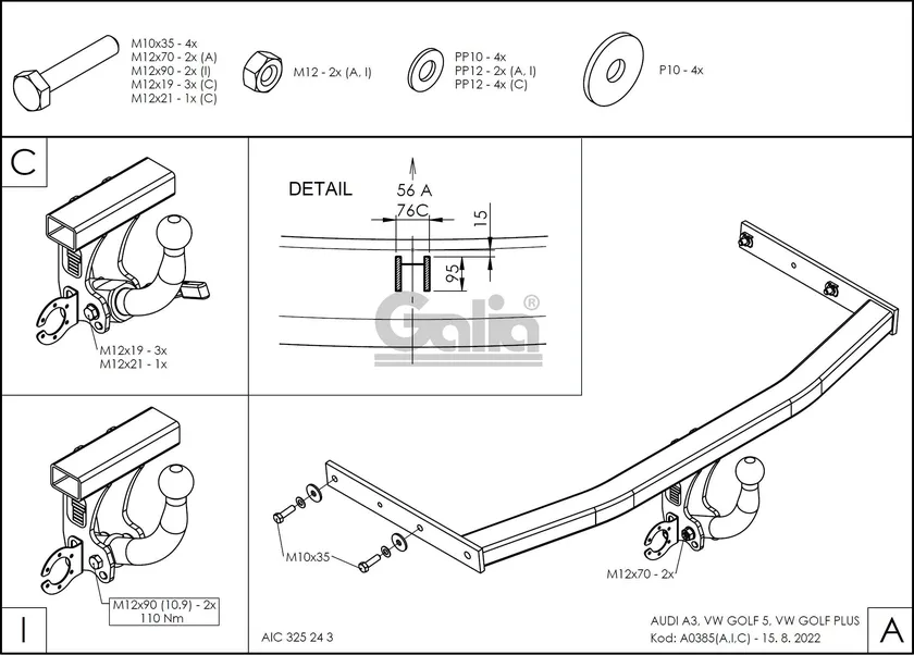Фаркоп Galia оцинкованный для Volkswagen Golf V, VI Plus 2005-2015. Артикул A038A Фаркоп Galia оцинкованный для Volkswagen Golf V, VI Plus 2005-2015. Артикул A038A
