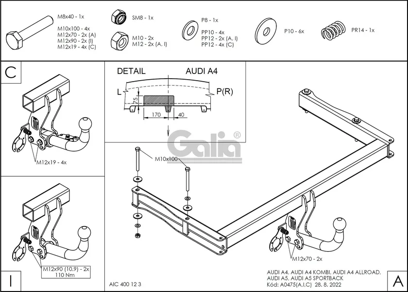 Фаркоп Galia оцинкованный для Audi A4 B8 Allroad 2009-2016. Быстросъемный крюк. Артикул A047C Фаркоп Galia оцинкованный для Audi A4 B8 Allroad 2009-2016. Быстросъемный крюк. Артикул A047C