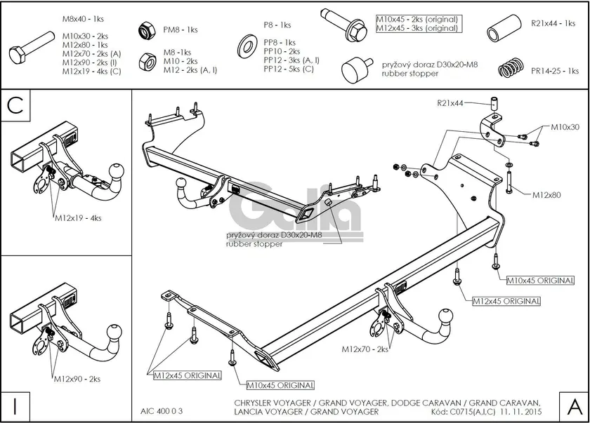 Фаркоп Galia оцинкованный для Chrysler Grand Voyager V 2008-2015. Артикул C071A Фаркоп Galia оцинкованный для Chrysler Grand Voyager V 2008-2015. Артикул C071A