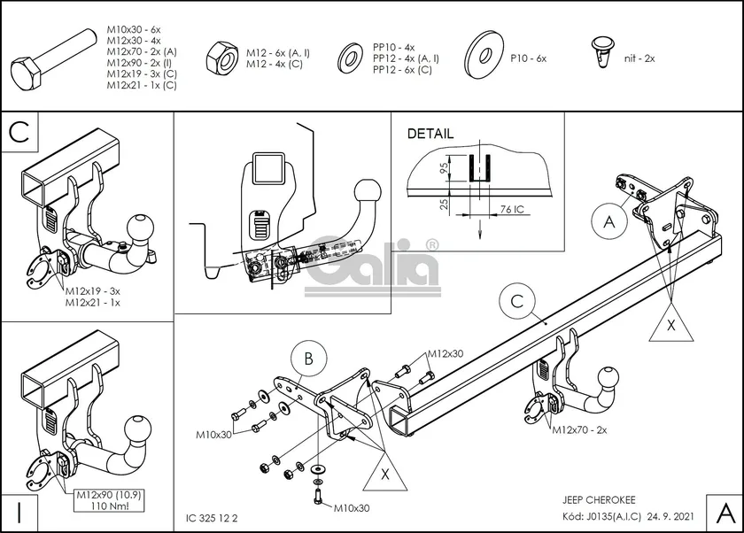 Фаркоп Galia оцинкованный для Jeep Cherokee KL 2013-2025. Артикул J013A Фаркоп Galia оцинкованный для Jeep Cherokee KL 2013-2025. Артикул J013A