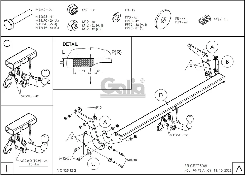 Фаркоп Galia оцинкованный для Peugeot 5008 2017-2025. Артикул P047A Фаркоп Galia оцинкованный для Peugeot 5008 2017-2025. Артикул P047A