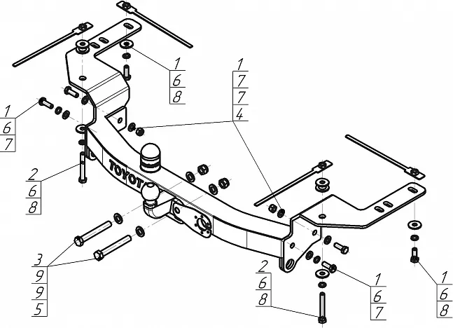 Фаркоп Мотодор для Toyota Land Cruiser 200 2007-2021 с нержавеющей накладкой. Фланцевое крепление. Артикул 92517-FN