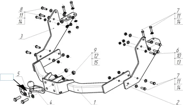 Фаркоп Oris (ранее Bosal) c кронштейнами для Газель NEXT (ЦМФ, шасси, включая удлиненную базу) 2016-2025. Фланцевое крепление. Артикул 5614-F