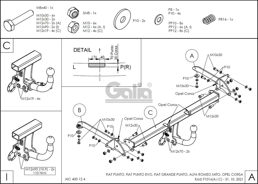 Фаркоп Galia оцинкованный для Fiat Grande Punto (в т.ч. Evo) 2006-2010. Быстросъемный крюк. Артикул F101C Фаркоп Galia оцинкованный для Fiat Grande Punto (в т.ч. Evo) 2006-2010. Быстросъемный крюк. Артикул F101C