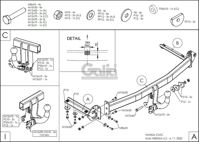 Фаркоп Galia оцинкованный для Honda Civic VIII хэтчбек 2006-2012. Быстросъемный крюк. Артикул H082C Фаркоп Galia оцинкованный для Honda Civic VIII хэтчбек 2006-2012. Быстросъемный крюк. Артикул H082C