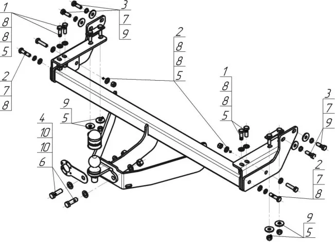 Фаркоп Мотодор для Toyota Hilux VIII без отбойного бруса 2015-2025. Фланцевое крепление. Артикул 92507-FE Фаркоп Мотодор для Toyota Hilux VIII без отбойного бруса 2015-2025. Фланцевое крепление. Артикул 92507-FE